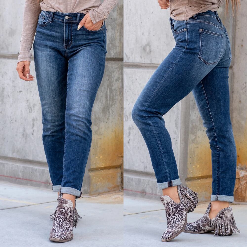 Judy Blue Jeans Womens 27 Dark Blue Miles City Mid Rise Slim Fit Denim New Boho